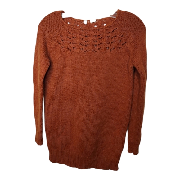 Moth Anthropologie dashed pointelle wool alpaca knit rust  sweater small 077 - Picture 2 of 6